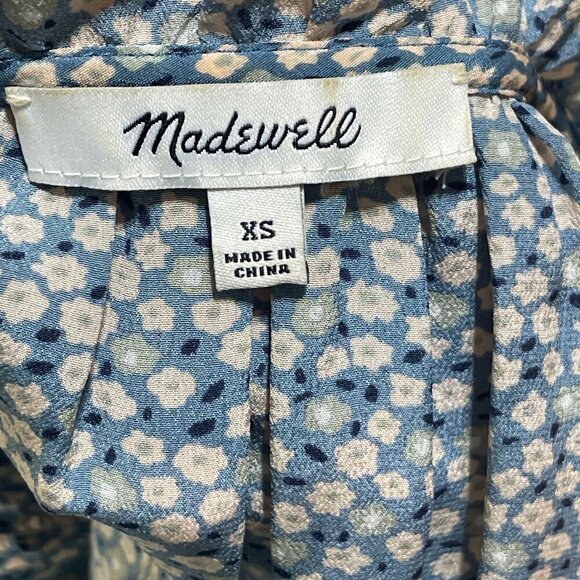 Madewell Silk Poet Popover Top Bitsy Floral Blue Size XS Extra Small Long Sleeve - Picture 4 of 7